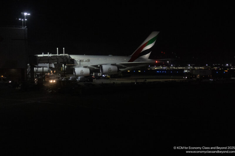 an airplane at night