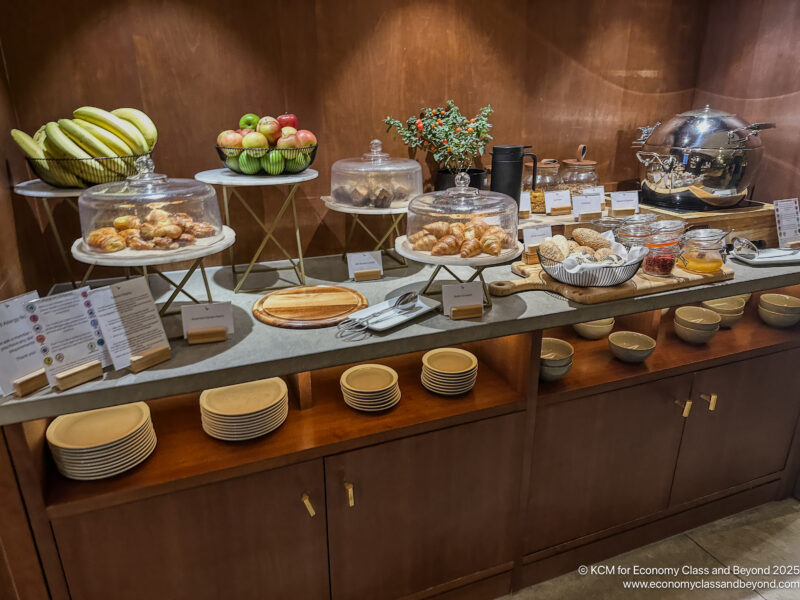 a buffet table with food on it