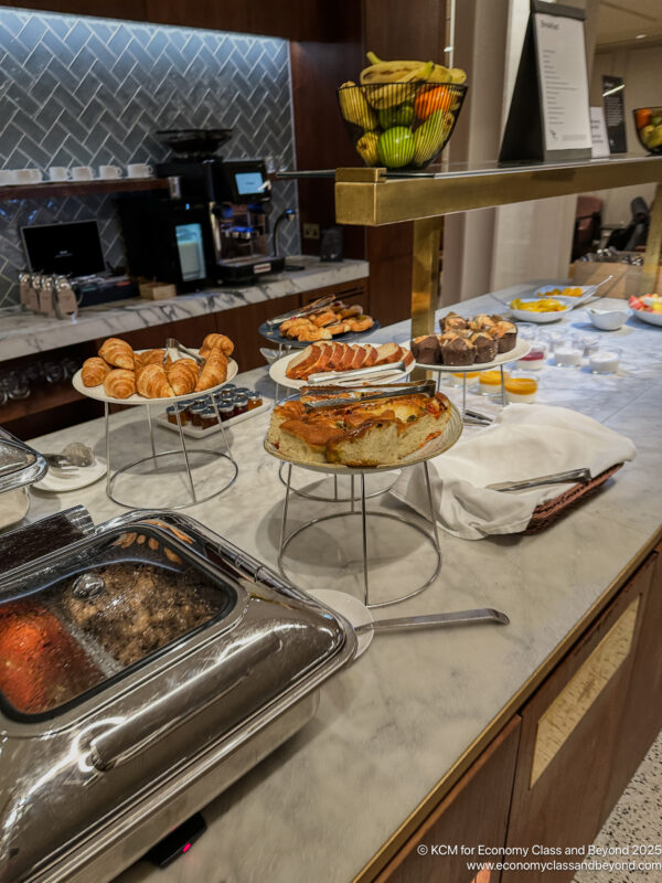 a buffet table with food on it