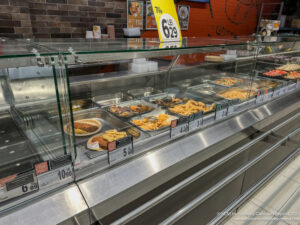 a display case with food in it