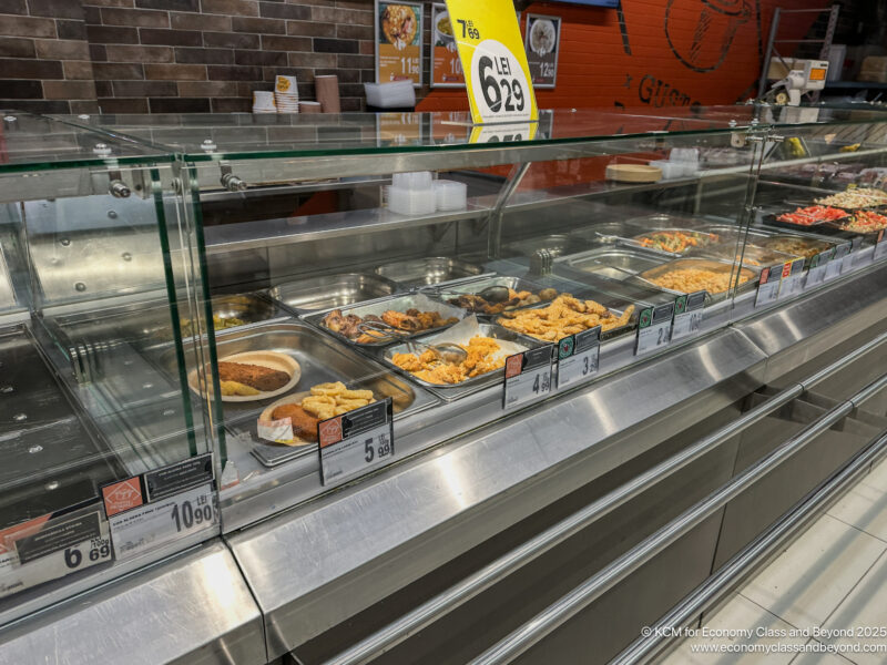 a display case with food in it