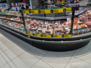 a display case with food on it