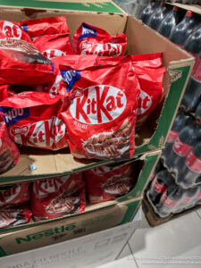 a group of packages of food in a box