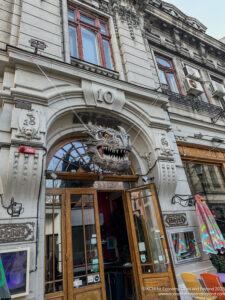 a building with a dragon head on the front