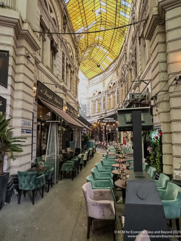 a building with tables and chairs