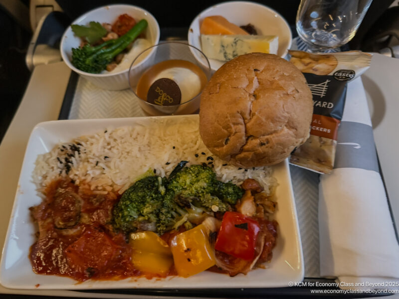 a plate of food on a tray