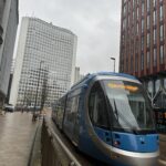 West Midlands Metro Tram 42 heading through Birmingham City Centre