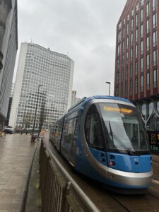 West Midlands Metro Tram 42 heading through Birmingham City Centre