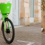 a green bike with a green basket