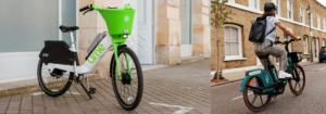 a green bike with a green basket