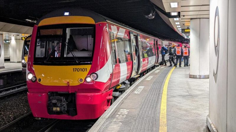 Into the darkness at Birmingham New Street, with CrossCountry 170101 in its new colours resting between services - Image, CrossCouintry 