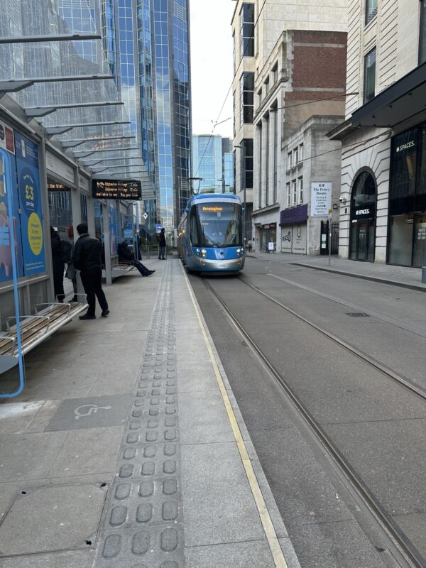 a train on a street