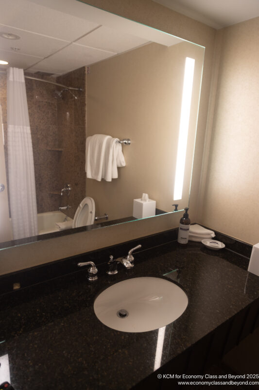 a bathroom with a sink and a shower curtain