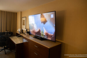 a television on a counter