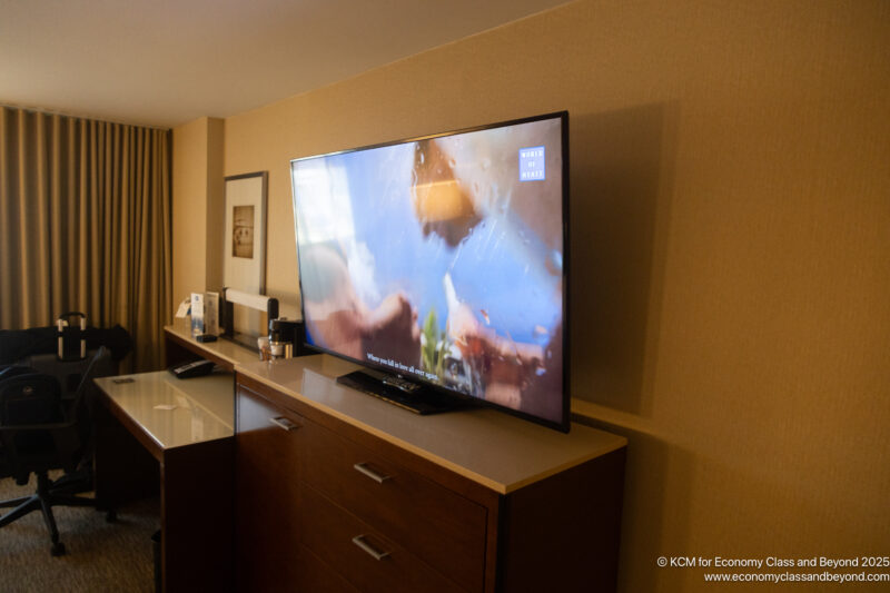 a television on a counter