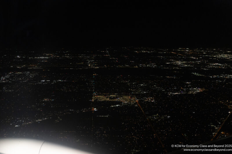 an aerial view of a city at night