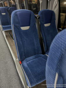 a blue seats in a bus