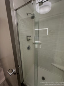 a shower with a glass door