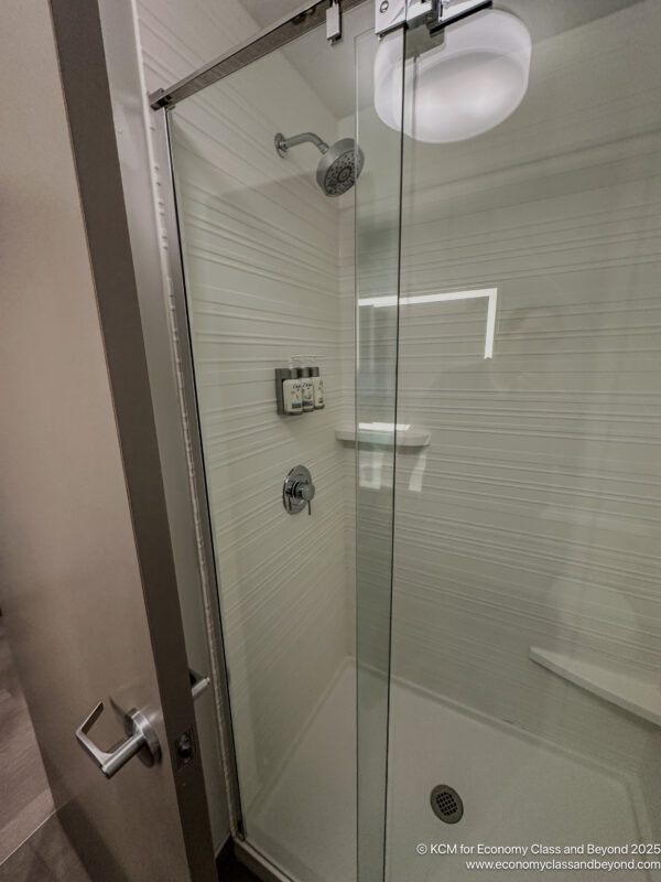 a shower with a glass door