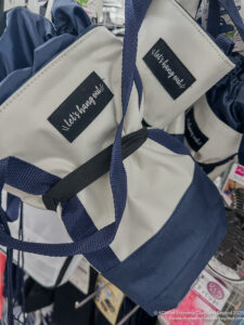a blue and white bag