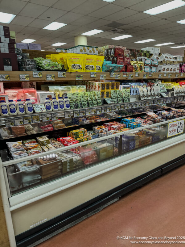 a display case with various products on it