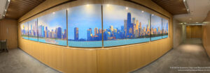 a large picture of a city on a wall