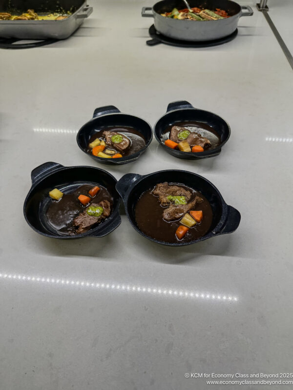 a group of bowls of food