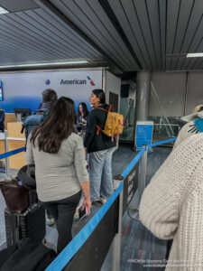 a group of people standing in a line