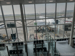 an airplane parked in a terminal