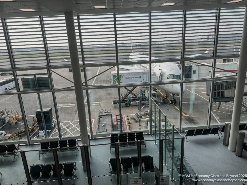 an airplane parked in a terminal