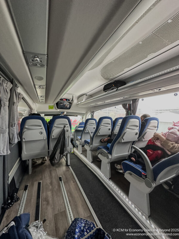 a bus with seats on the side