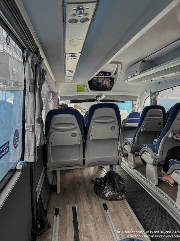 a bus with seats in the back