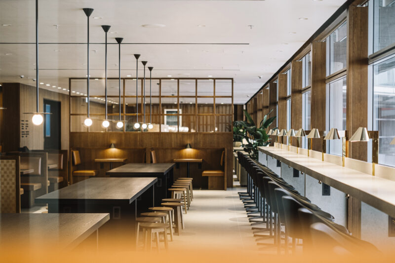 a room with tables and chairs