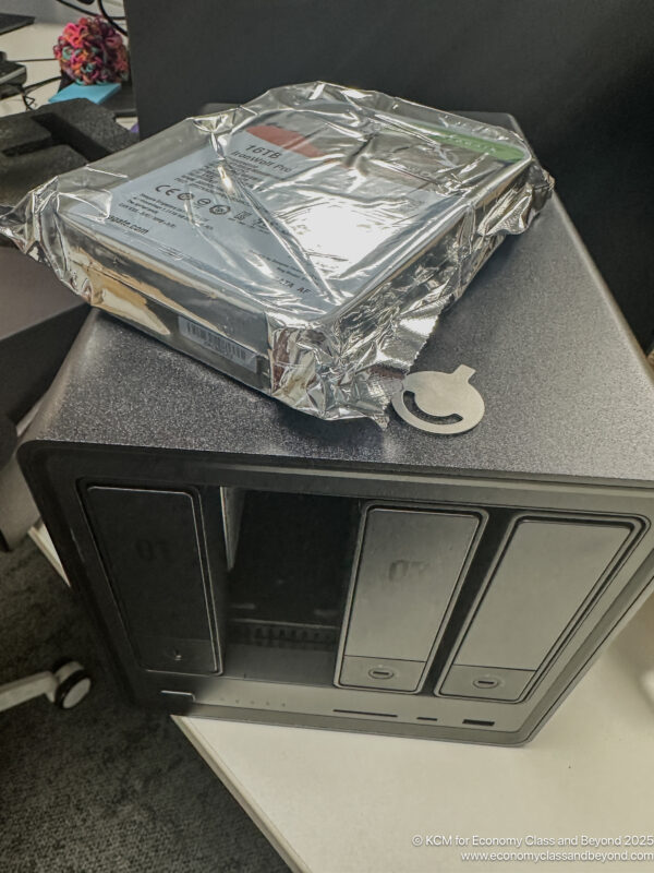 NASsync 4800 - hard drive tray open with a Seagate Ironwolf 16Tb drive