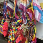 a group of flags and flowers