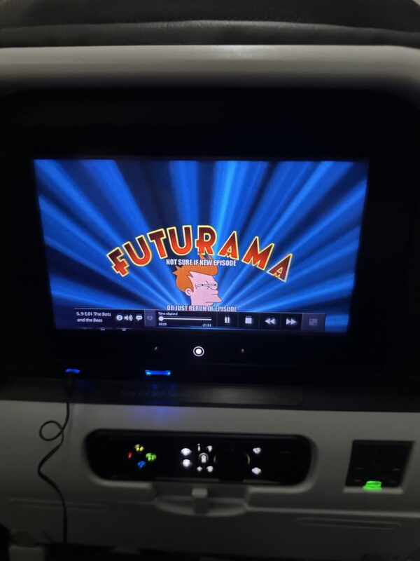 a tv on the back of a plane