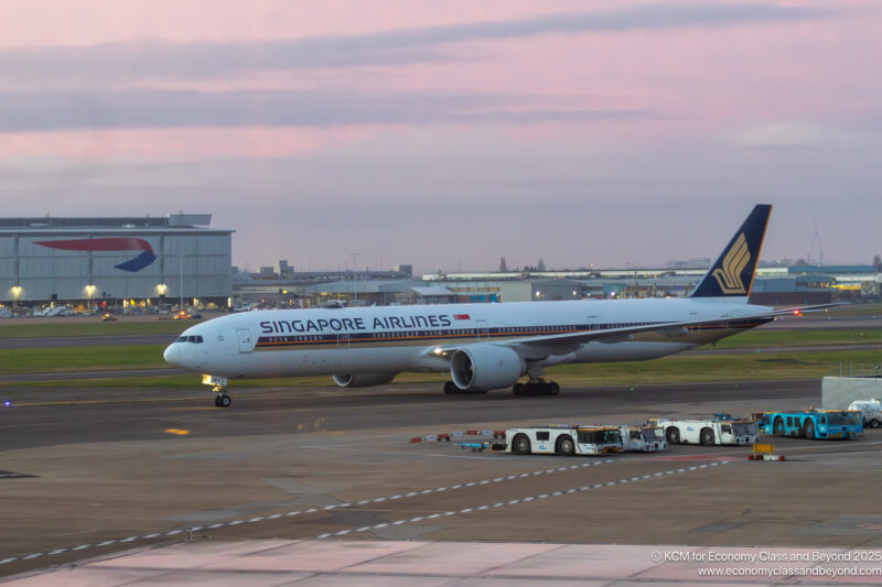 Singapore Airlines Boeing 777-300ER taxiing at London Heathrow Airport