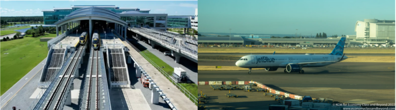JetBlue and Brightline working togehter - collage, Jetblue Image, Economy Class and Beyond, Brightline image, Brightline