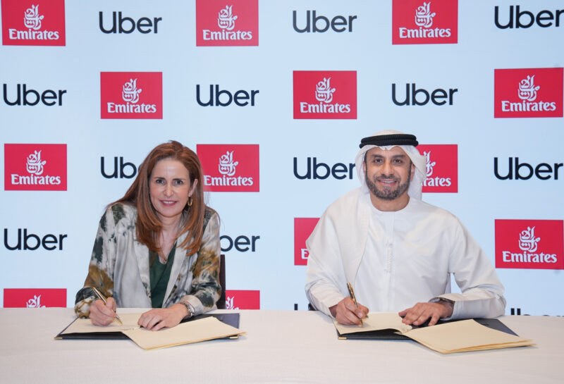 Emirates partners with Uber, with plans to make journeys more seamless, and reward travellers when they ride In frame: Anabel Diaz Calderon, Vice President, Head of EMEA Mobility at Uber and Adnan Kazim, Emirates’ Deputy President and Chief Commercial Officer