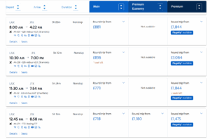 a screenshot of a flight schedule