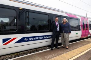 c2c moves into public ownership. Pictured, Rob Mullen, Managing Director of c2c, Transport Secretary Heidi Alexander - Image, UK Department for Transport