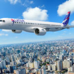 Aerial view from the city of São Paulo, SP, Brazil. with a LATAM Embraer E195-E2, Rendering, Embraer