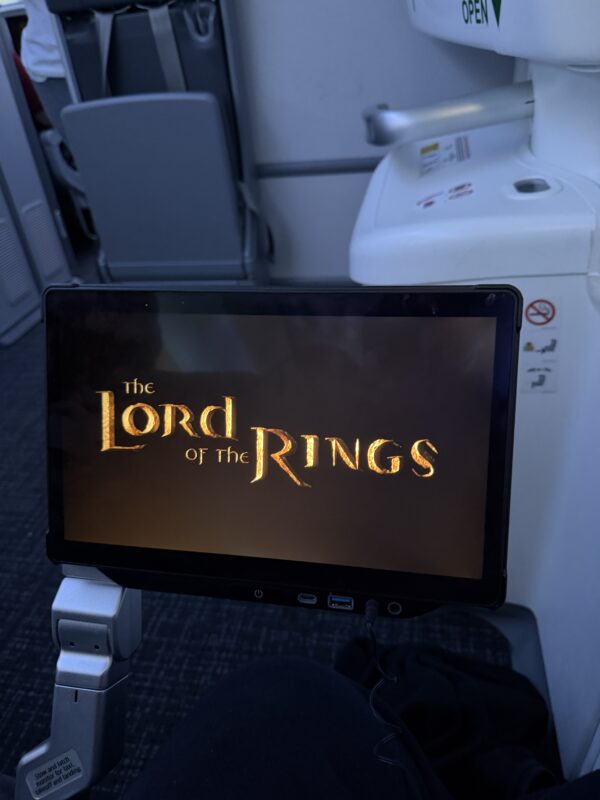 a screen on an airplane