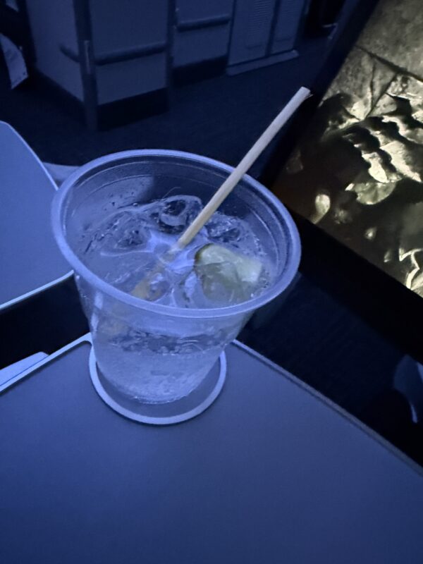a clear plastic cup with ice and a straw in it
