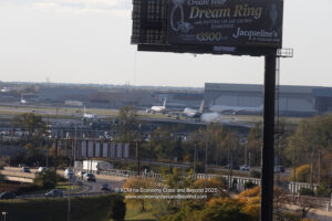 an airport with airplanes on the runway