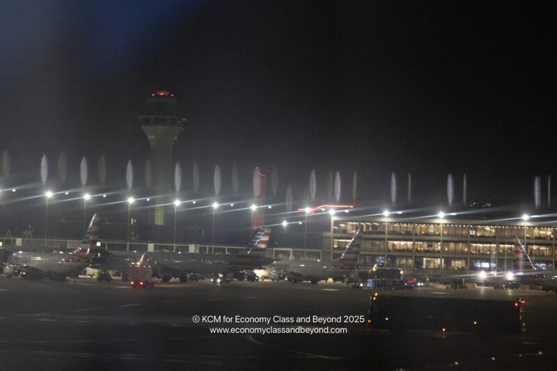 a plane at night with lights