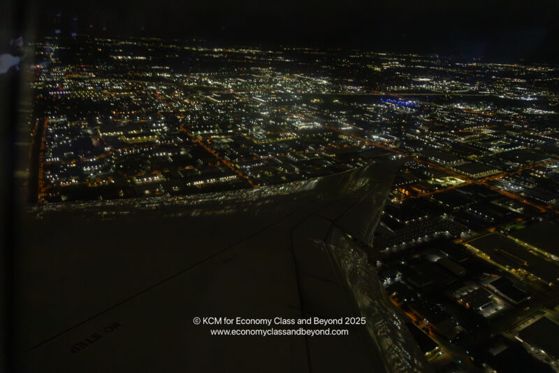 an aerial view of a city at night