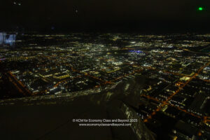 an aerial view of a city at night