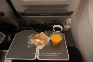 a tray with food and drink on it