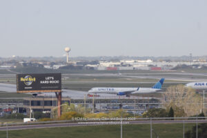 an airplane taking off from a runway